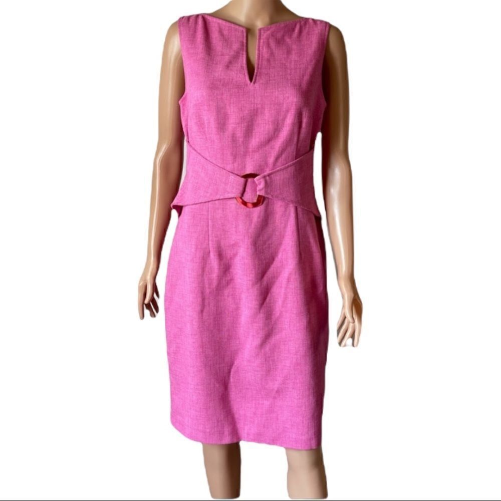 David Meister Split Neckline Faux Belt Pink Dress Sz 8
